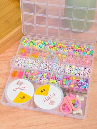 1 låda för barn gör-det-själv pärlhantverk Leksaksarmband 26 Grid Set (Random Bear)