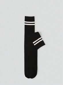 2 Pairs Girls' Solid Black & White Over-The-Knee Thigh High Socks, School Season JK Uniform Stockings For Teens & Youth