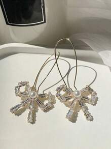 1 对时尚简约奢华水钻蝴蝶结设计耳环，优雅 - 金色 - 查看 3