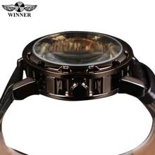 T-WINNER Winner Black Gold Male Clock Men Skeleton Men Watches Top Brand Luxury Leather Wristwatch Men Mechanical Watch