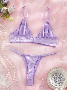 Sexy Fashion Attractive Design Women's Lingerie Set, Including Bra And Thong Panty, Revealing Women's Seductive Charm - 紫色 - 查看 2