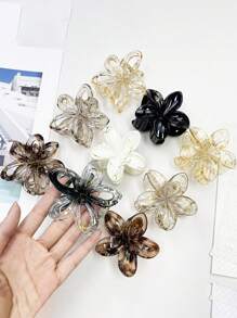 Blumen Bad Haarklammern Set mit 6 - matte & transparente Kunststoff Haarspangen für Frauen - wasserbeständiges tägliches/Party Zubehör - 4 Farben (Schwarz/Weiß/Braun/Klar) leichtes Geschenk für Sie Geburtstag/Jahrestag Einschulung - Verschiedenfarbig - Übersicht 8