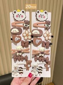20pcs Women's Fashionable Cute Beige Cartoon Hair Clips, Suitable For Everyday Use, Multiple Styles,Hair Accessories,Hair Barrettes Claw Clips, School Stuff