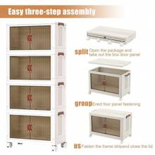 [24h To Ship] LEEGO Multi-Layer Folding Storage Cabinet With Pulley Storage Box, Dustproof Storage Box Can Store Clothes, Snacks, And Miscellaneous Items Household Organiser Transparent Installation Tool - 22.4吋-5層 - 查看 7