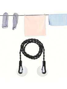 1pc Portable Elastic Clothesline With Hooks And Suction Cups, Stretchable Travel Laundry Line For Camping Outdoor And Indoor Use Holiday Essentials Holiday Travel Essentials Travel Bag Travel Accessories