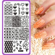 美甲印花板花叶心形印花模板几何蕾丝字母线条主题美甲不锈钢板转印图像板美甲工具 - 藍色 - 查看 13