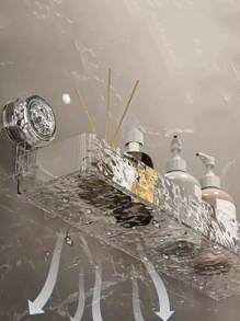 1 件免钻壁挂式波浪纹吸盘收纳架，方形和三角形可移动收纳架，适合返校季