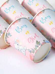 10/25pcs Gender Reveal Paper Cups, Elephant Themed Disposable Cold Drink & Coffee Cups, Suitable For Birthday Party, Family Gathering, Picnic, Party Decoration - Multicolor - View 4