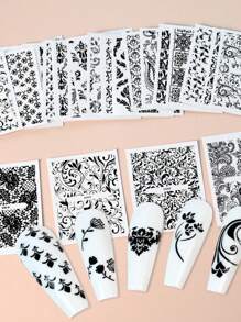 30PCS Flower Bronzing Nail Art Stickers, Self-Adhesive Nail Art Decals For, Nail Art Supplies For Women And Girls,30 Sheets European Style Flower Embossed 3D Nail Art Stickers & Decals(Black),Black Lace Foral Vine Relief Design Nail Art Stickers,Asymmetrical Geometric Shapes Glitter Embellishment,Spring And Summer Flower Nail Art Decorations For Women And Girls