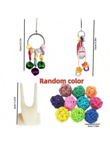 17pcs/Set Bird Toy Kit, Parrot Toys Including Swing, Chewing, Biting, Colorful Wicker Ball, Plastic Fruit Fork, Climbing Stairs Workout Educational Toys - Multicolor - View 8