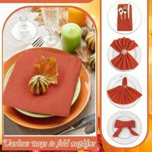 24pcs/Set Soft Fringed Plain Color Crepe Napkins, 12.6*12.6 Inch/32*32cm, Decorative Placemats For Western Dining Table, Restaurant, Hotel, Kitchen Towels, Tea Towels - Burnt Orange - View 5