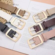 1 Peça Cinto De Pu Com Fivela De Metal Minimalista Feminino, Adequado Para Uso Diário E Combinação Com Várias Roupas