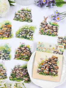 1套/60张 | 清新简约花园主题自粘贴纸 墙面植物藤蔓 篱笆花束 松鼠 花卉元素 PET防水笔记本装饰材料 适用于日记本 水杯 手机壳等 手工DIY唯美贴纸套装 - 彩色 - 查看 1