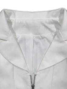 Chaleco con cierre de cremallera y cuello en primavera/verano, top casual de manga corta - Blanco - Ver 3