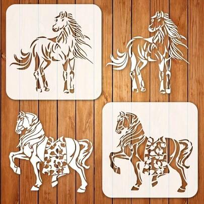 2 Stücke Pferde Schablonen, 7.9X7.9 Inch wiederverwendbar, geeignet für DIY Basteleien, anwendbar auf Stoff, Leinwand, Wände, Zuhause und Möbeldekoration.