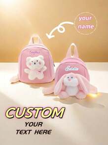 A Custom Bag With A Personalized Name Or Holiday Message. Customize Your Own Backpack, Mini Cartoon Casual Cute Bunny Bear Backpack School Bag, You Can Customize Name, Letters, Lucky Numbers, Etc., Very Suitable For Daily Adaptation To School, Dance Class, Travel, And Birthday Gifts Friends Daughters. It Is Memorable. Packages, Christmas Gifts, New Year Etc. Prints Are Randomly Placed. - Text 2 - View 2