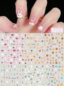 6 Sets Nagelaufkleber im Haruhi-Genki-Stil, Nagelaufkleber mit Blumen, Erdbeeren, Wassermelonen und Kirschen, Nagelaufkleber zum Selbermachen können für die tägliche Erstellung von Farbaufklebern verwendet werden. - Verschiedenfarbig - Übersicht 1