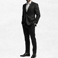 Slim Fit Winter Business Suit (Pants + Blazer) - 黑色 - 查看 2