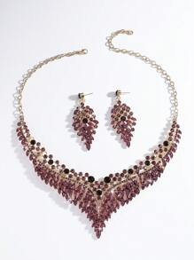 Set de bijuterii de mireasă 3 buc: colier, brățară, incrustate cu zirconiu, elegant pentru rochie de mireasă și rochie de seară
