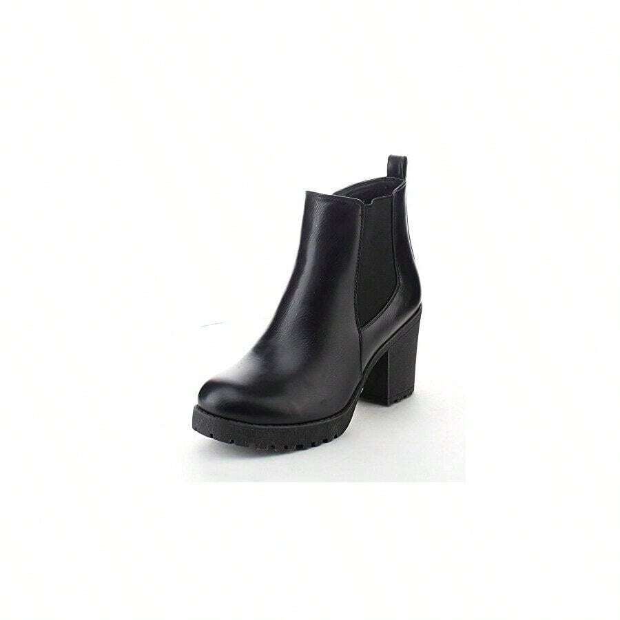 Refresh Club-01 Black Fashion Elastic Panel Slip On Chunky Heel Ankle Booties