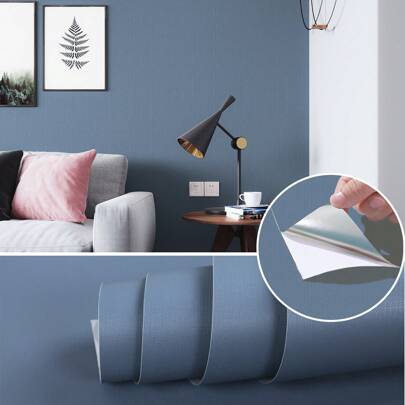 1 卷简约海军蓝色即剥即贴壁纸，防水防潮接触纸，可拆卸和重复使用，40/60/80 厘米宽，适用于卧室、餐厅、客厅电视背景、厨柜、桌子、书架、家具翻新