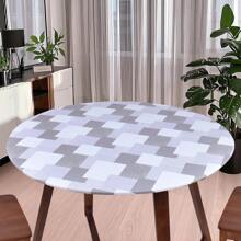 1pc Round PVC Tablecloth With Flannel Backing, Elastic Edge Design, Waterproof Oil-Proof Wipe Clean Vinyl Table Cover For Round Table