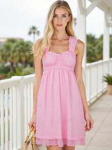 Women Summer Sleeveless Dress Floral Embroidery Loose Party A-Line Dress For Beach Club Streetwear - Hồng - Xem 5