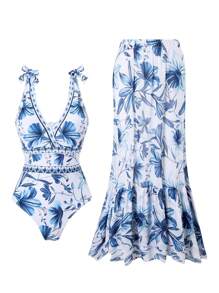 Conjunto de Maiô Bikini Franzido de uma Peça Sexy da Moda, Roupa de Praia Europeia e Americana, com Franzido e Modéstia, Adequado para Verão, Praia, Férias