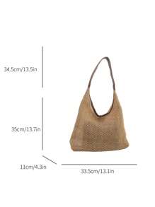 Summer Straw Shoulder Tote Bag With Free Small Bag - Coffee Brown - View 3
