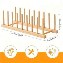 1pc Bamboo Kitchen Organizer - Multipurpose Dish Drying Rack With Drip Tray, Anti-Mold, Suitable For Utensils, Pot Covers, Etc. - Space-Saving Countertop Storage Solution - Wood Color - View 2