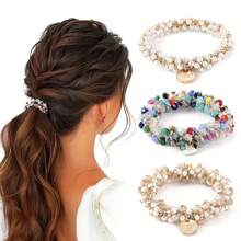 Bộ 3 món phụ kiện tóc nữ cao cấp, thời trang, đính pha lê và ngọc trai giả, dây buộc tóc, chun buộc tóc, vòng tay và phụ kiện tóc, dây buộc tóc, kẹp tóc, dây chun buộc đầu. - Nhiều màu - Xem 10