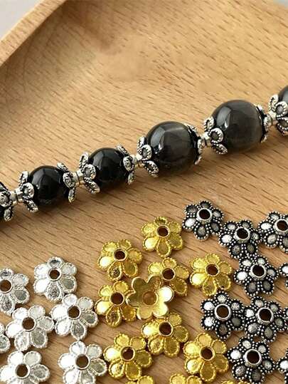 100pcs 8mm Six-Petal Flower Stand Spacer Small Flower Beads, Alloy Antique Silvery Color Flower Shaped Spacer Beads End Caps, Hat Stand Diy Jewelry Bracelet Beaded Apparel Nail Art Hair Accessories Valentines, Vintage Metal Findings For Jewelry DIY Necklace And Bracelet Making-Perfect For Handmade Accessories