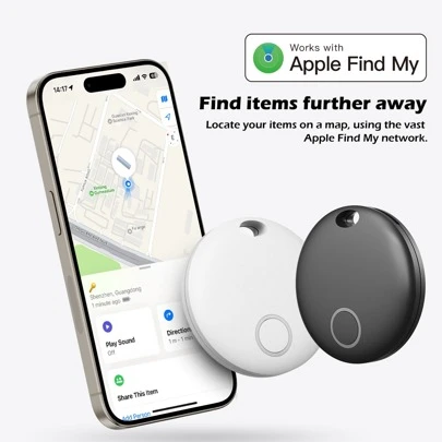علامة ذكية برو، جهاز تتبع الهواء مع Apple Find My (نظام iOS فقط)، جهاز تتبع GPS عالمي، جهاز تتبع للحقائب متوافق مع تطبيق Apple Where Is (نظام iOS فقط)، جهاز إيجاد المفاتيح للمفاتيح والحقائب والمحفظة، مقاوم للماء بمعيار IP67، عبوة واحدة
