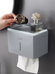 1 件无孔壁挂式纸巾盒，北欧风格多功能纸巾收纳盒，浴室卷纸机，杂物收纳架浴室装饰秋季装饰 - 白色 - 查看 4