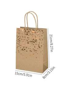 6 pièces Sacs cadeaux marron et noirs, sacs en papier kraft avec feuille d'or, sacs cadeaux en papier kraft avec anses, sacs de faveurs de fête pour mariage, anniversaire, Noël, Saint-Valentin (21x15cm). Décorations de fête pour cadeaux, remise des diplômes, anniversaire.