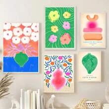 1 件复古花瓶线条几何花朵形状墙壁艺术海报印刷品北欧帆布画抽象画客厅装饰无框架