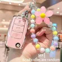 Car Key Case Cover Set, With Mixed Macaron Beaded Hanging Chain, Acrylic Beaded Keychain, Suitable For Polo, Tiguan, Passat B5, B6, B7, Golf 4, 5, 6, MK6, Jetta, Lavida - one-size - View 12
