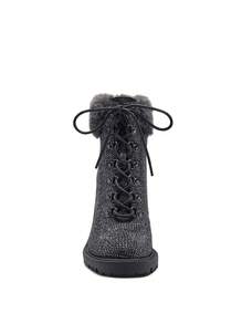 Botines de combate con tacón de bloque, con adorno de pedrería y puño de piel de Jessica Simpson Deliah en color gris plata - Peltre Multi - Ver 3