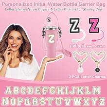Initial Water Bottle Carrier For 40 Oz Tumbler,Personalized Cup Holder With Strap,Water Bottle Holder With 2pcs Cup Accessories Straw Topper Cover And Letter Charm Travel Organizer Small Suitcase Accessories Home Cruise Essentials Travel Bag Mini Portable Travel Organizer Portable Holiday Organizer - Pink - View 11