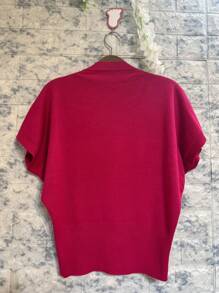 SHORT SLEEVE MODAL KNITTED BAT TOP - Màu Hoa hồng đỏ - Xem 2