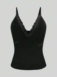 Débardeur pour femme d'été Y2K jeune, sexy, décontracté, col en V en dentelle et top col ras-du-cou