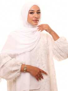 1件装女士经典休闲套头雪纺围巾，纯色柔软透气莫代尔面料，可作颈套或头巾，日常百搭，适合各种场合。 - 白色 - 查看 4