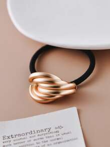 1 件女士优雅香槟色条纹发圈，高弹力橡皮筋发带 - 香檳色 - 查看 1