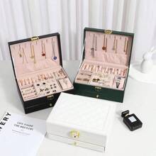 1 件多层皮革珠宝收纳盒，适用于耳环、戒指、手表、项链和手镯，容量大，是送给女性的最佳礼物 - B-雙層 - 查看 3