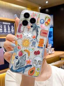 Funda de teléfono de verano 1 pieza con ilustración de playa perforada, transparente, con pintura de comida, gruesa y a prueba de golpes, compatible con iPhone 16/16Pro/16Plus/16ProMax/15ProMax, iPhone 13, P11, P12, XS.XR/7&8, S25, S25Plus, S25Ultra, A50, A12, A32, A52, A72, A51, A21S, A13, A14, S22Ultra, S23, A33, A53, S20FE, Mini 11, 12Pro, 12/12X, Note 11, 9A, 9C, Polox3NFC, Redmi 10, 9, Note 9, 12C, Note 11Pro, Redmi 10C, Note 8Pro