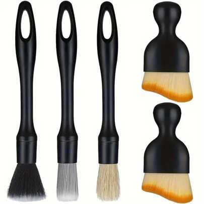 5pcs Car Detailing Brush Set, Multi-Purpose Car Detailing Brushes, Boar Bristle Detail Brushes, Car Cleaning Tools For Cleaning Dashboard, Vents, Car Interior, Rims And Emblems