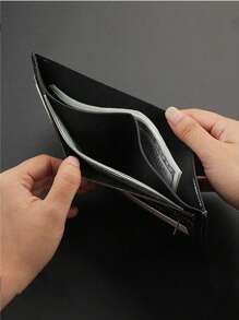 Ví nam ngắn tùy chỉnh 1 chiếc, in chữ màu trơn, chất liệu da PU, ví gập đôi tối giản đựng nhiều thẻ, quà tặng cá nhân hóa phù hợp cho anh em trai, cha, bạn trai, kỷ niệm, Ngày của Cha, Giáng sinh, Ngày Valentine. - màu đen - Xem 4