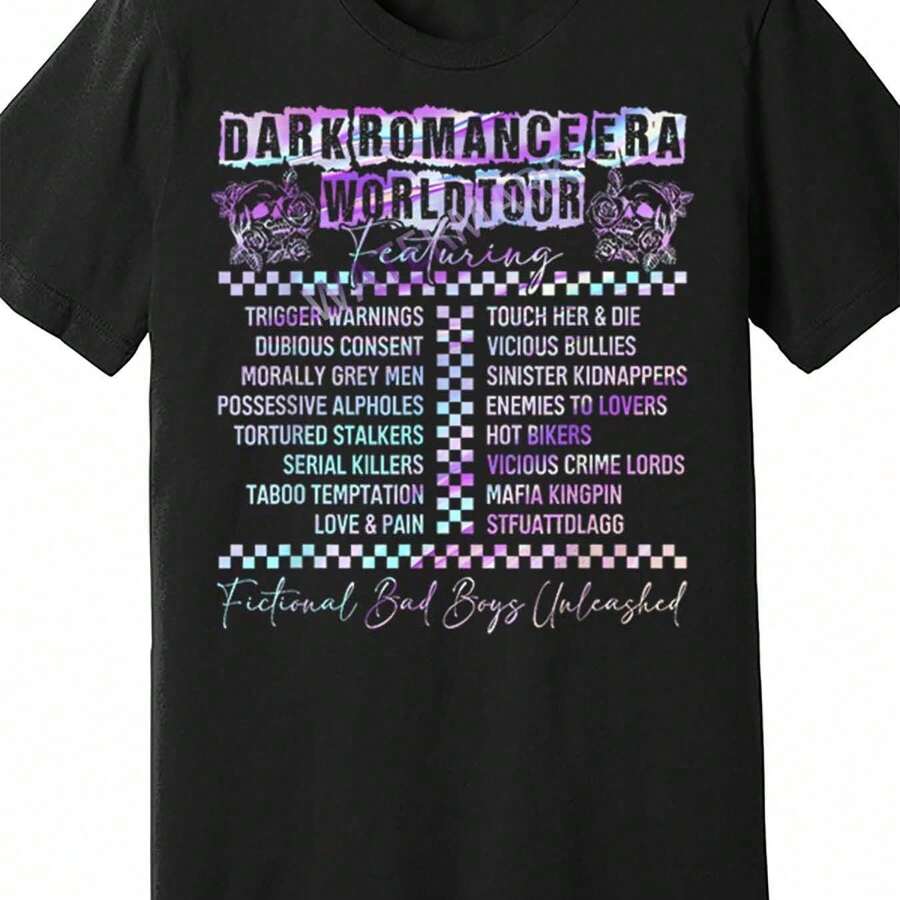Dark Romance Era World Funny Tour Book Club Tie Dye 245371 Funny Men's Short Sleeve Graphic T-Shirt - 黑色 - 查看 1
