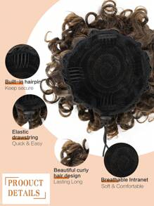 nimoki 女士凌乱发髻，弹力抽绳卷发发髻发片，波浪卷发发髻接发，短马尾接发，波浪卷发发髻发片，女士日常使用 - Light Brown - 查看 4