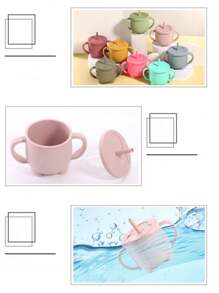 Customized Baby Silicone Double Ear Straw Cup, Drop Resistant And High Temperature Resistant Baby Drinking Cup, Penguin Water Cup, Feeding Utensils